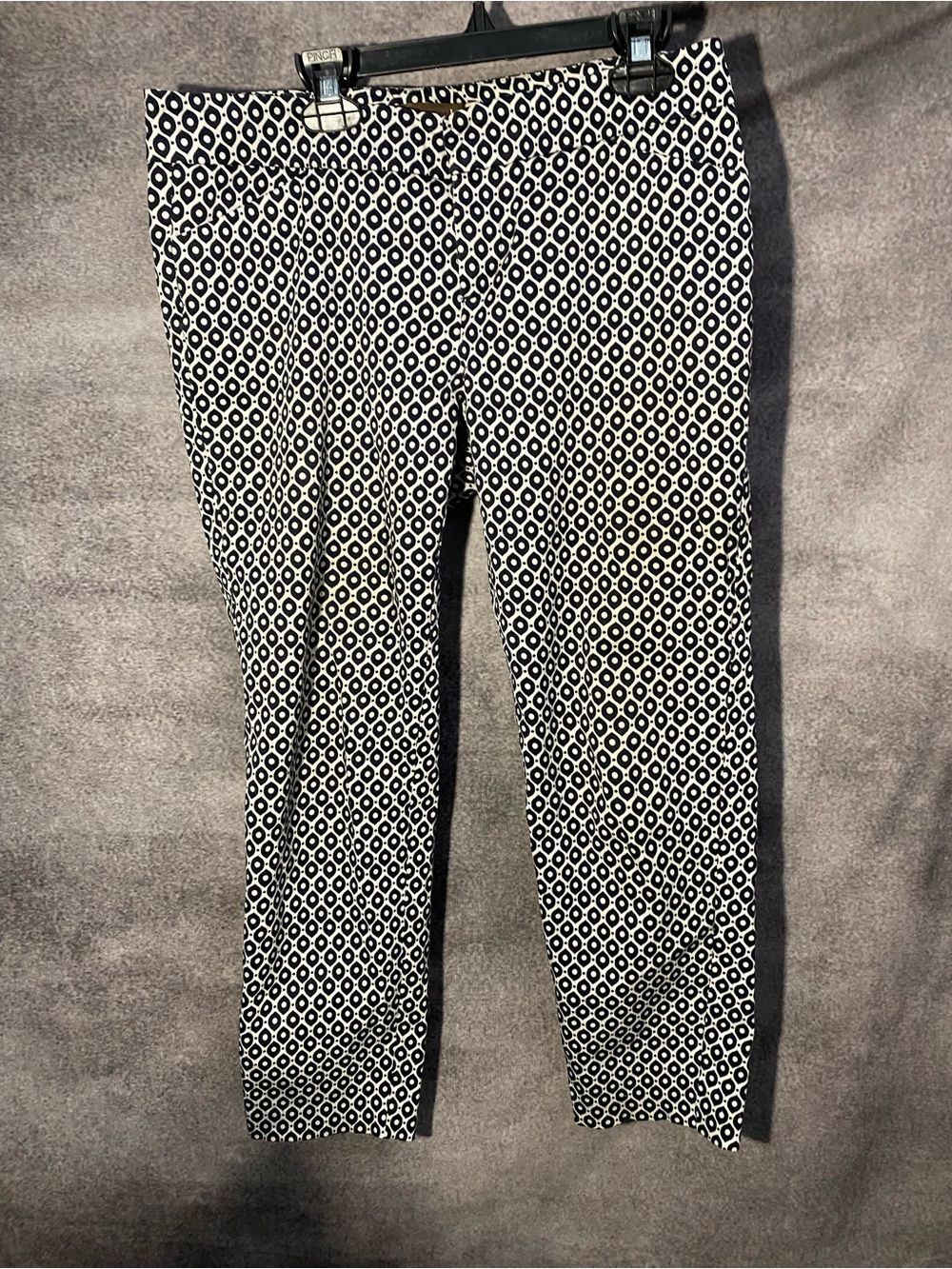 Crosby Women's Size 4 Geometric Print Ankle Pants Black White Slim Fit Dress